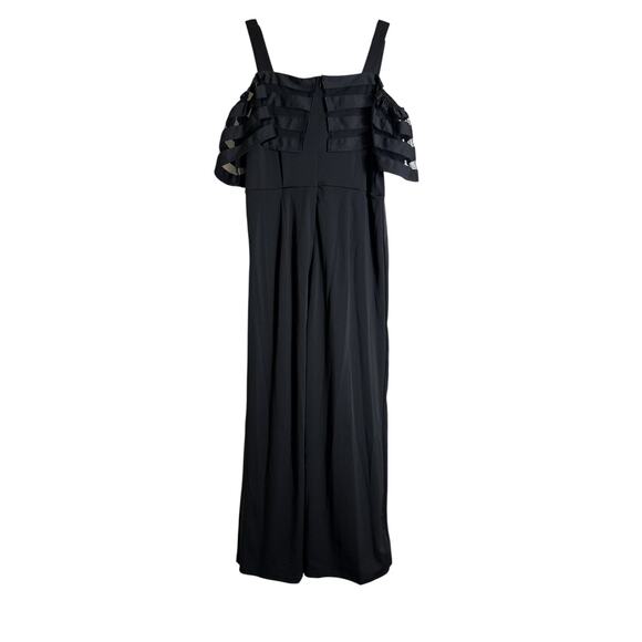 Cold Shoulder Women's Boho Formal Wedding Guest Wide Leg Jumpsuits Size XL Black - Picture 5 of 9